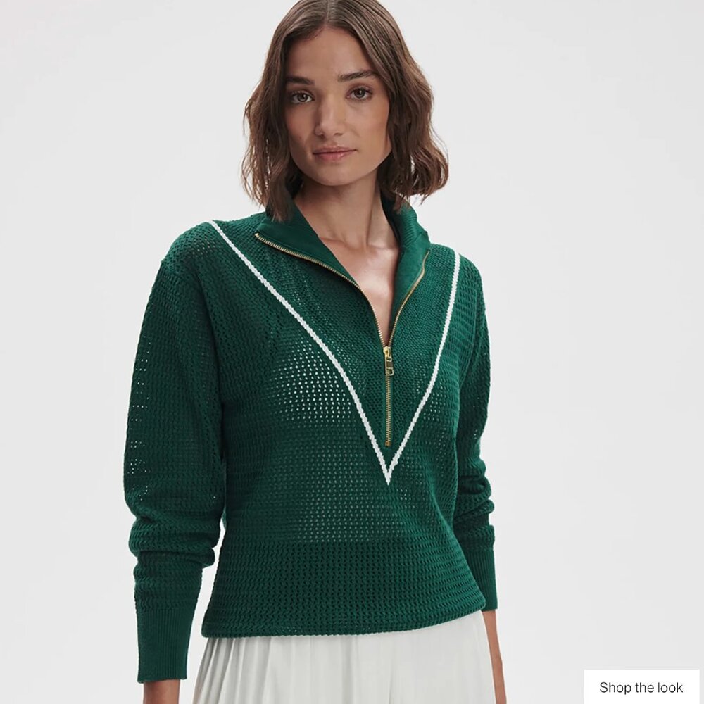NWT Varley Calva Half-Zip Knit // Forest Green // XS